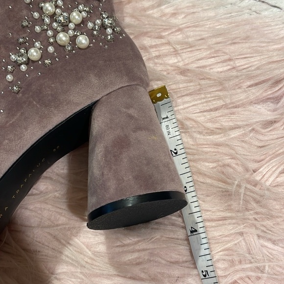 Zara Bejeweled Pink Velvet Zip Front Booties - Picture 10 of 12